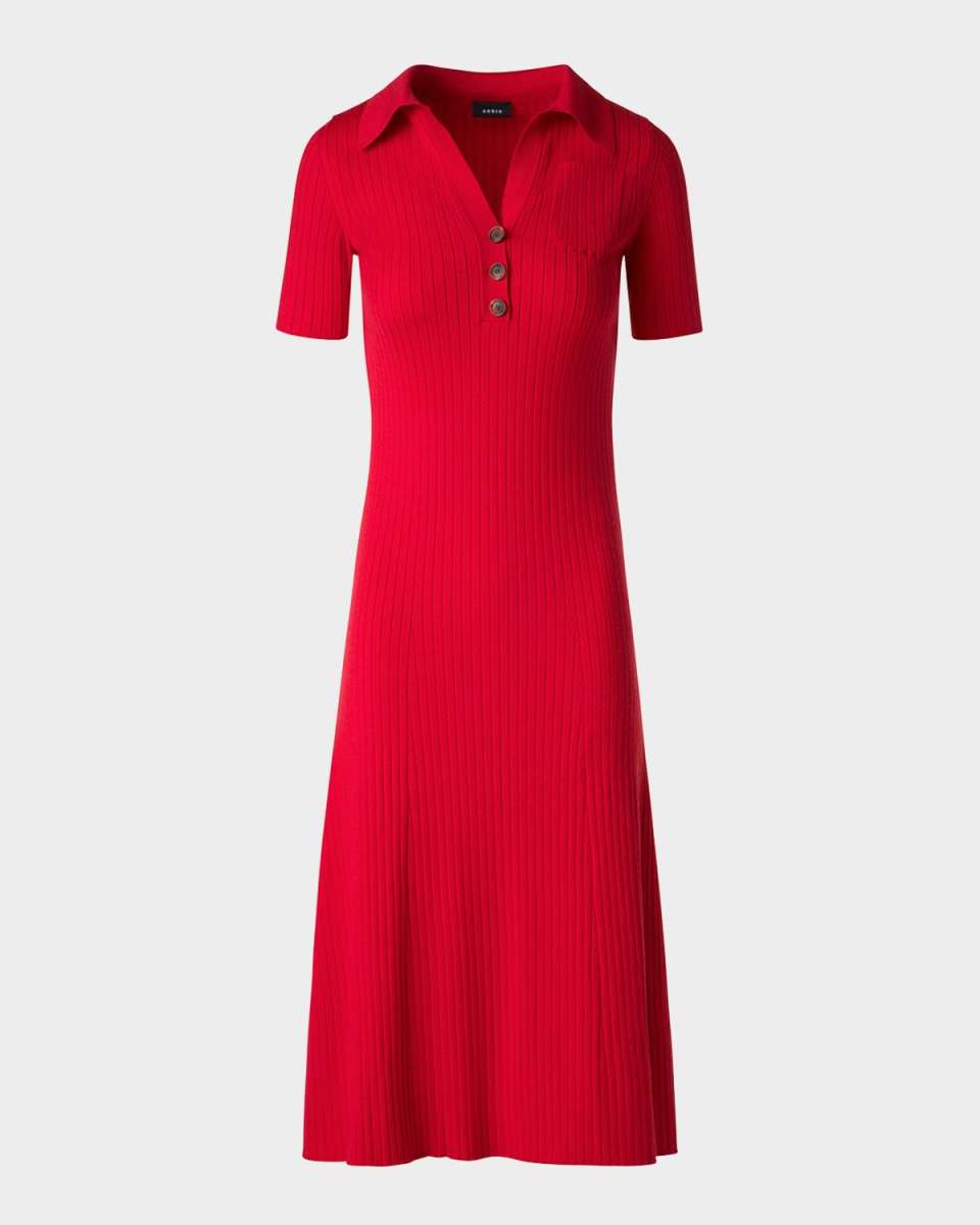 Short-Sleeve Rib Polo Shirtdress